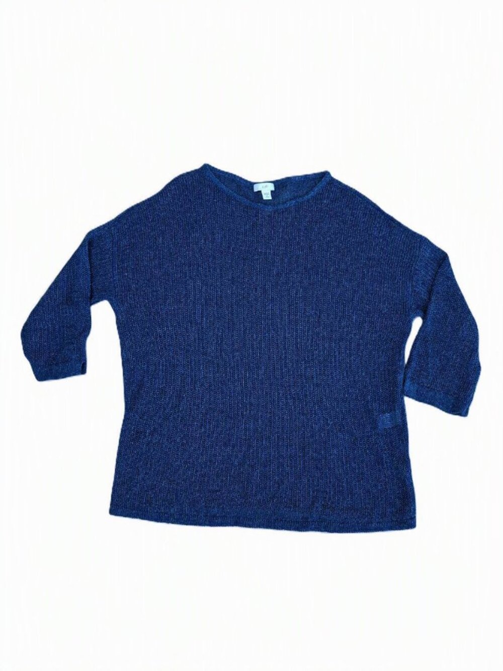 J.Jill Linen Blend Blue Coastal Open Knit 3/4 Sleeve Boxy Breezy Sweater S